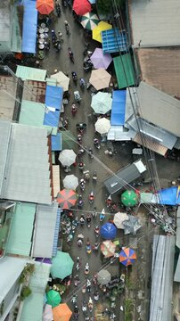 Aerial view of local street market near Duong Dong Port on Phu Quoc Island, Vietnam