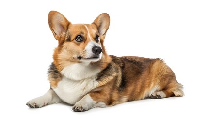 welsh corgi breed dog sitting on a white background. 