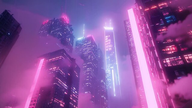 Futuristic city bathed in neon and fog presents a stunning cyberpunk scene