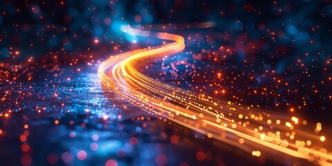 Fototapeta premium Mesmerizing Digital Glow: Neon Path in a Futuristic Landscape
