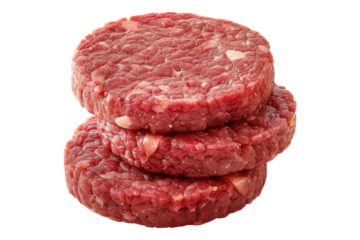 Raw hamburger patties isolated on transparent background