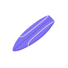 Blue surfboard for catching waves on sea. Wooden board for surfing, extreme summer activity on water. Surfers' equipment for riding on ocean. Flat isolated vector illustration on white background