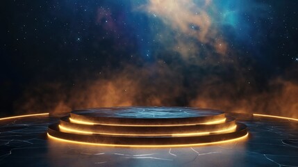 futuristic golden luminous geometric frame podium, business e-commerce product presentation background