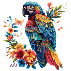 Obraz premium Macaw and Flowers Isolated