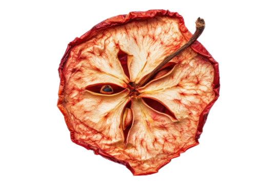 Sliced red dried apple isolated on transparent background