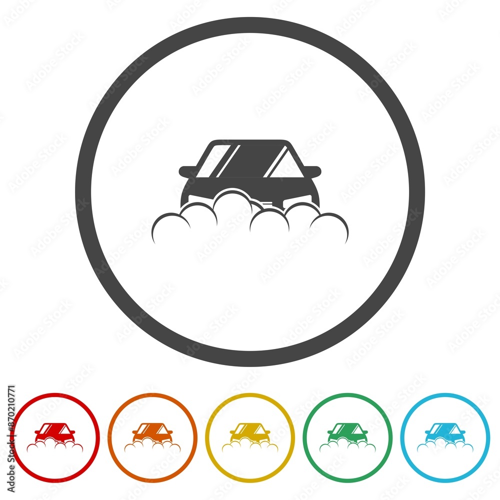 Sticker car wash logo. set icons in color circle buttons