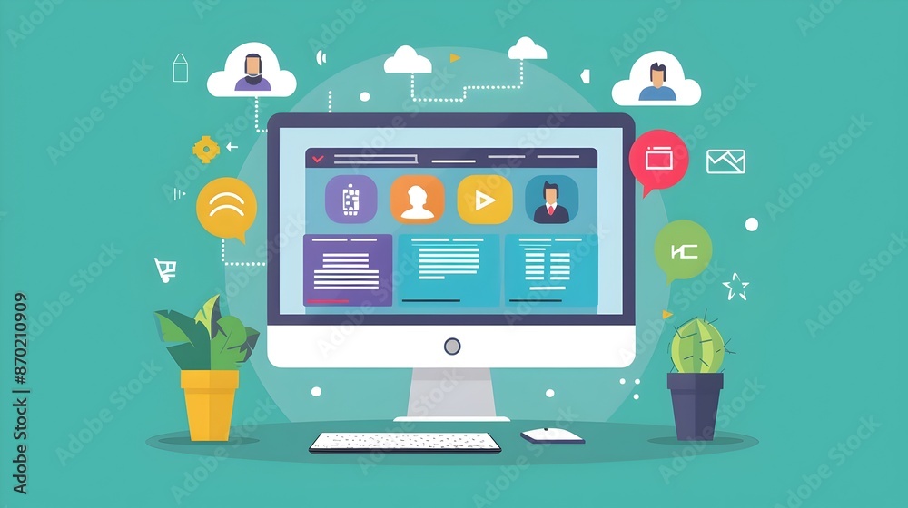 Poster online tools on computer screen for productive digital workspace