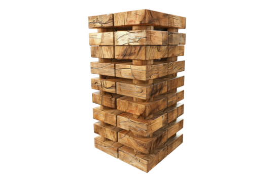 Wooden block tower isolated on transparent background