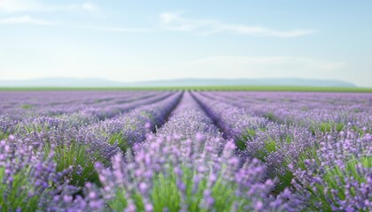 Obraz premium Serene Lavender Dreamscape, Tranquil Field of Delicate Purple Blossoms in Soft Focus, Relaxing Natural Beauty