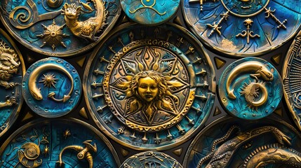 Obraz premium A collection of horoscopes for each zodiac sign, presented on a solid background.