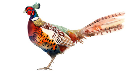 A watercolor illustration of a pheasant isolated on a transparent background