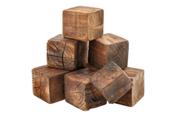 Wooden cubes isolated on transparent background