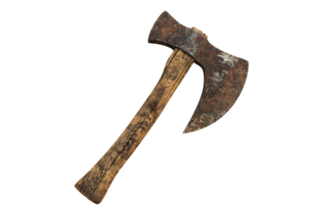 Wooden rusty axe isolated on transparent background