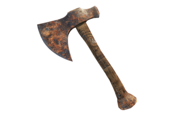 Wooden rusty axe isolated on transparent background