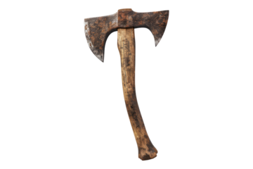 Wooden rusty axe isolated on transparent background