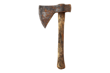 Wooden rusty axe isolated on transparent background
