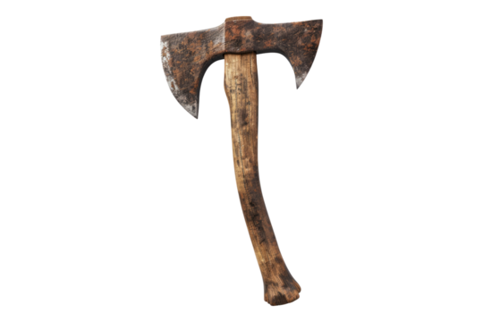 Wooden rusty axe isolated on transparent background