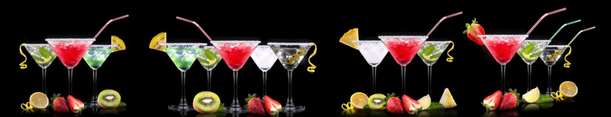 alcohol cocktail set with summer fruits