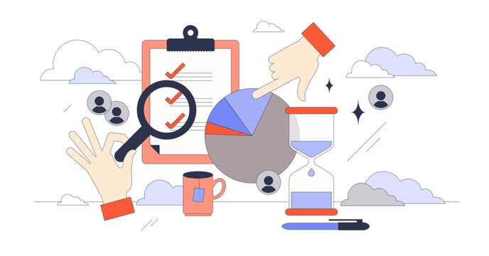 Human management with HR employee control tiny person neubrutalism concept, transparent background. Job leadership and effective managing staff for corporate company team illustration.