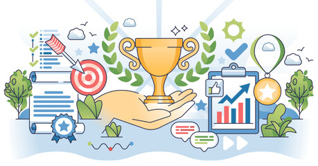 Work achievements with successful accomplishments outline hands concept, transparent background. Business success with precise work accuracy illustration. Motivation, determination and leadership.