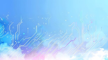 A blue sky with a lot of wires and circuits