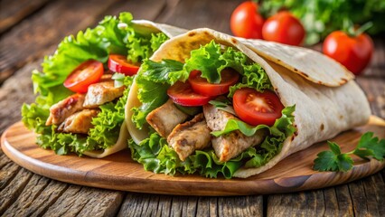 Fresh And Delicious Chicken Wrap With Lettuce And Tomatoes. Perfect For A Quick And Easy Lunch Or Dinner.