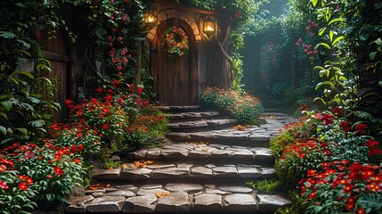 Cozy garden pathway surrounded by lush plants and flowers representing peaceful outdoor retreats