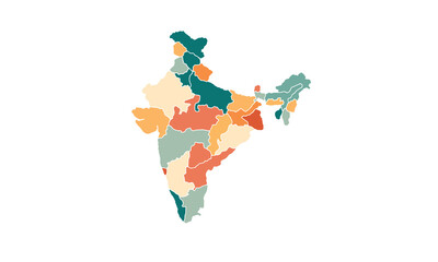 Map of India isolated modern colorful style. for website layouts, background, education, precise, customizable, Travel worldwide, map silhouette backdrop, earth geography, political, reports. 