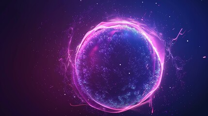 Enchanted Neon Sphere: Abstract Energy with Glowing Waves and Particles