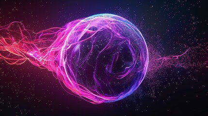 Enchanted Neon Sphere: Abstract Energy with Glowing Waves and Particles