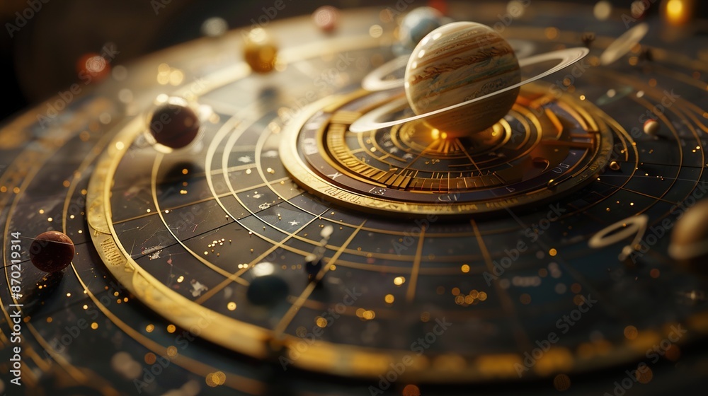 Wall mural a realistic image of an astrological chart with planets and houses clearly marked on a plain backgro