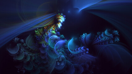 3D manual rendering abstract colorful fractal light background. Its not AI Generatd illustration.