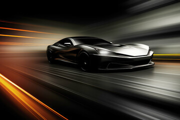 generated illustration of  Car motion trails Speed light streaks background with blurred fast moving