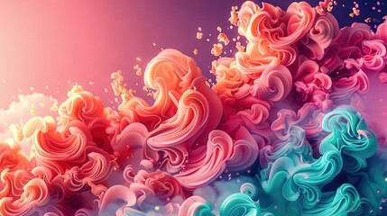  Swirling, vibrant background featuring pink, blue, yellow and pink shades on a pink-purple canvas