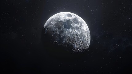 Obraz premium The moon seen through a telescope, with a solid black background.