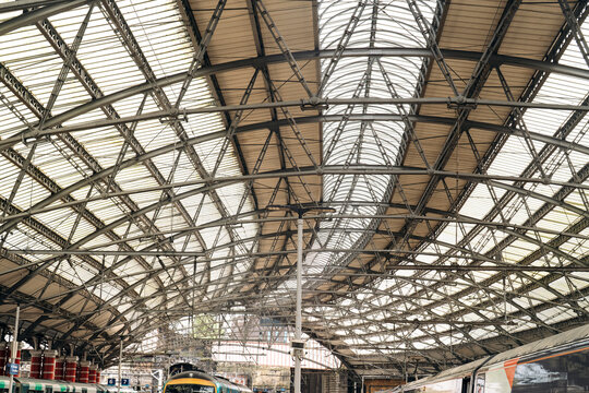 View of the Arched Steel Roof of Train Station Platform