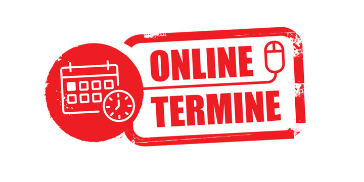 Online Termine - roter Stempel auf weissem Hintergrund