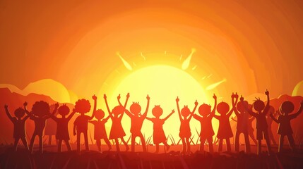 Fototapeta premium Silhouette of Stick Characters Celebrating and Cheering