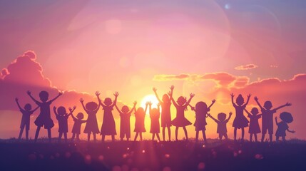 Fototapeta premium Silhouette of Stick Characters Celebrating and Cheering