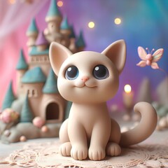 Fototapeta premium Immerse yourself in a world where dreams and whimsy intertwine! Meet our delightful craymation cat, a charming creation brought to life with vivid colors and heartwarming details. Set against a fantas