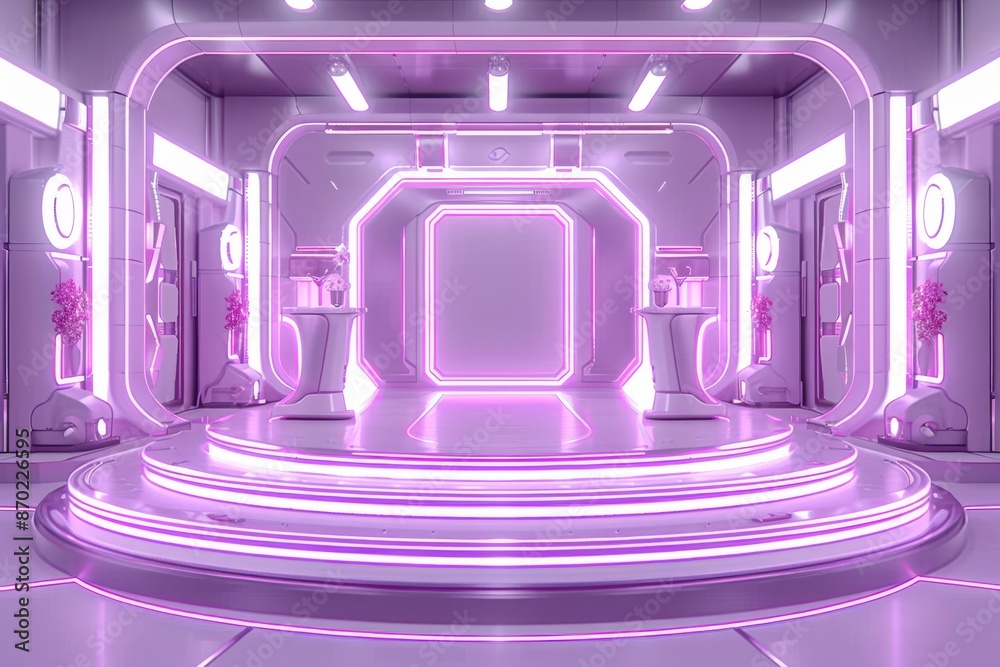 Poster Modern futuristic pink and purple room with vibrant neon lights and sleek design elements creating a stylish and innovative interior