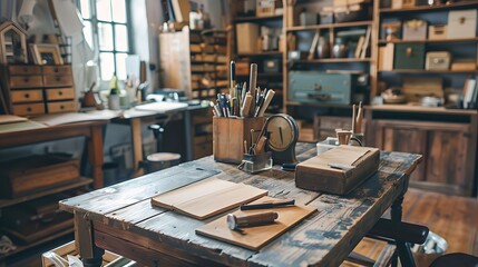 DIY crafting and upcycling projects in a creative workspace.