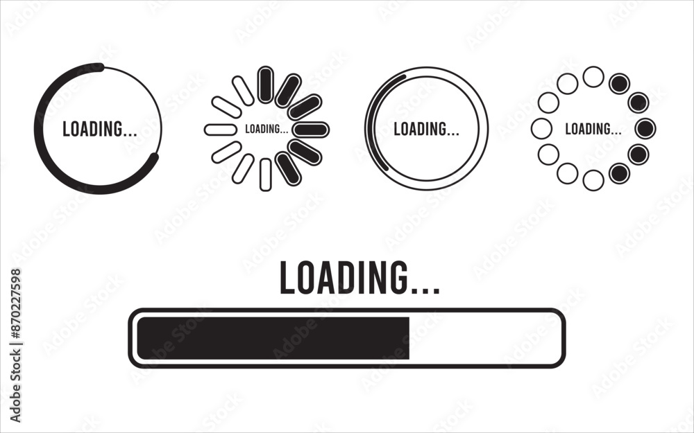 Poster set of loading bar icons. download progress icons, progress bar loading signs. collection loading st