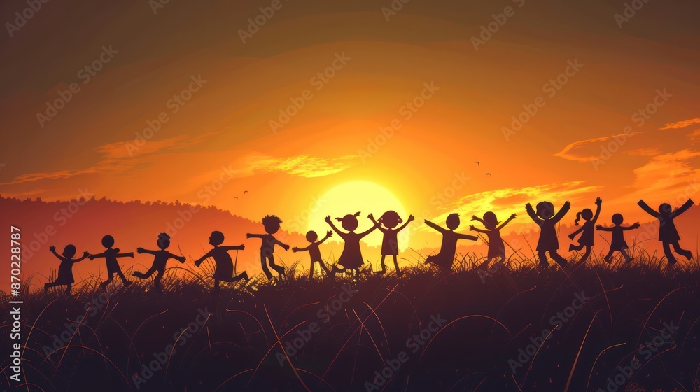 Canvas Prints silhouette of stick characters celebrating and cheering