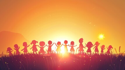 Fototapeta premium Silhouette of Stick Characters Celebrating and Cheering