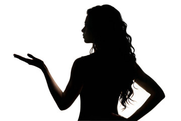 woman  presenting with palm of hand black silhouette isolated on white background © Mari