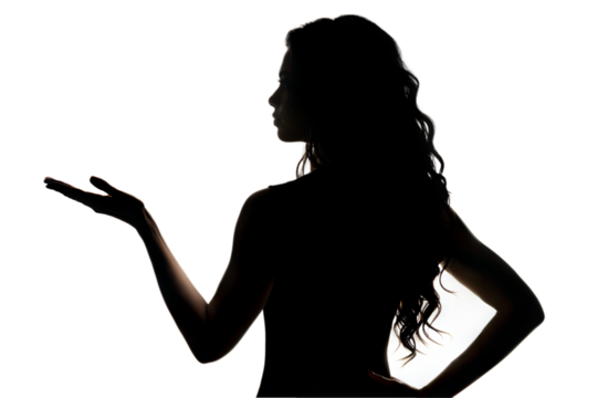woman  presenting with palm of hand black silhouette isolated on white background
