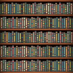 Books on a wooden shelfs