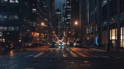 Naklejka premium Nighttime City Road in the Heart of Metropolis