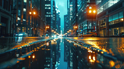 Fototapeta premium Nighttime City Road in the Heart of Metropolis